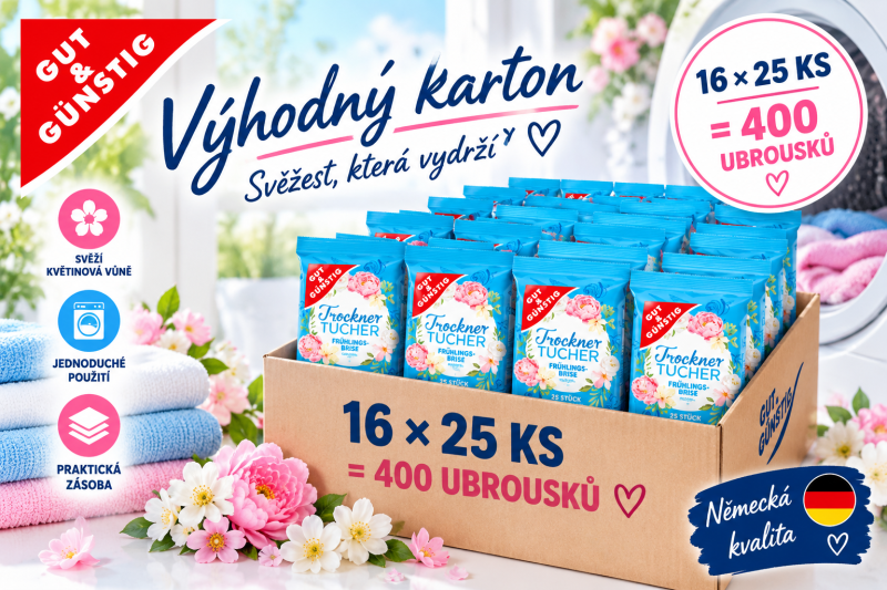 Výhodný karton G&G ubrousků do sušičky 16 × 25 ks – celkem 400 ubrousků